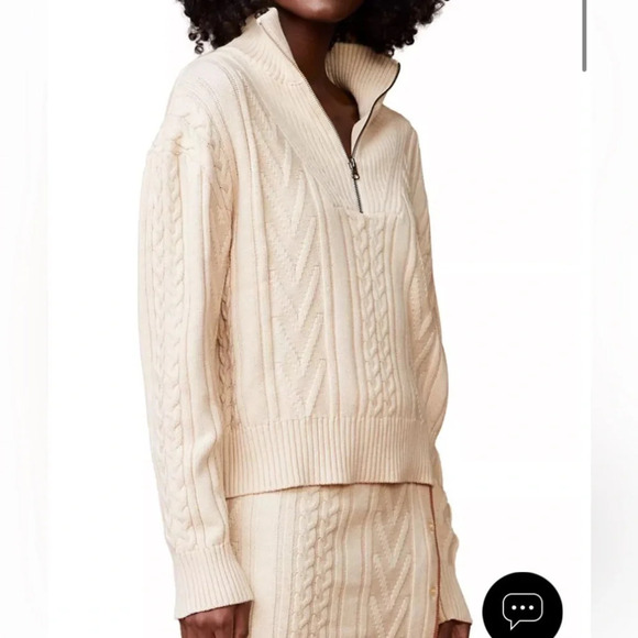 Monrow Cable Knit Half Zip Sweater Cream Large - Picture 3 of 12
